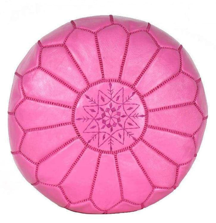 Moroccan Leather Pouf - Fuchsia - Moroccan Corridor