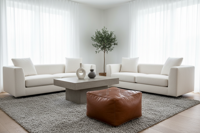 Moroccan Leather Pouf — Modern Living Room