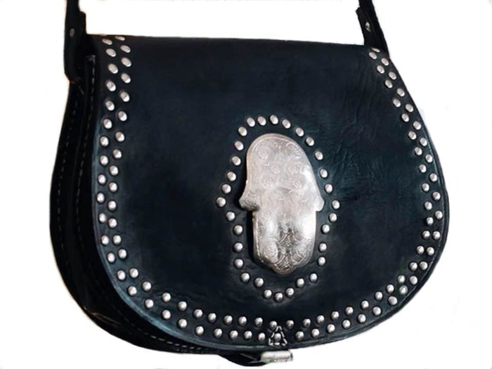 Morocco Gypsy Leather Bag - Hamsa Médaillon - Black - Moroccan Corridor