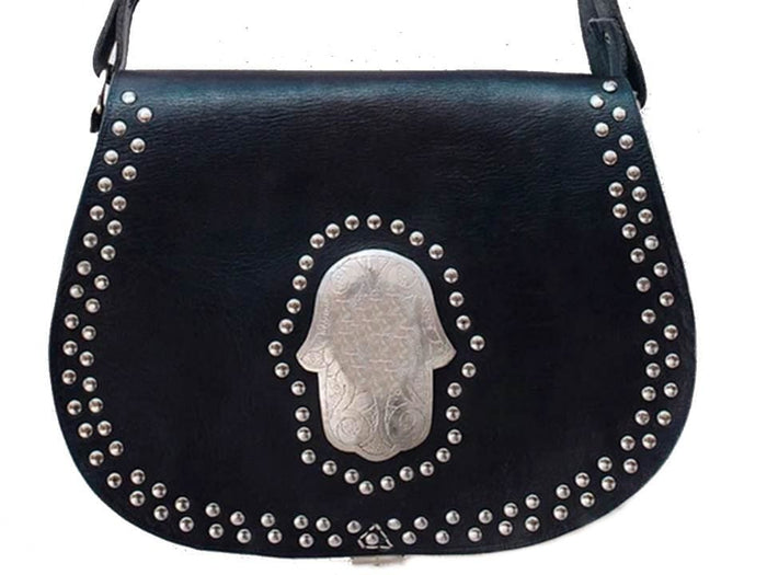 Morocco Gypsy Leather Bag - Hamsa Médaillon - Black - Moroccan Corridor