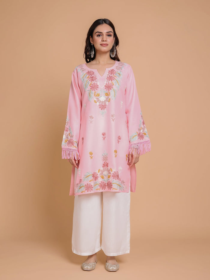 Muskaan in Falak Kashmiri Long Kurta - Pink