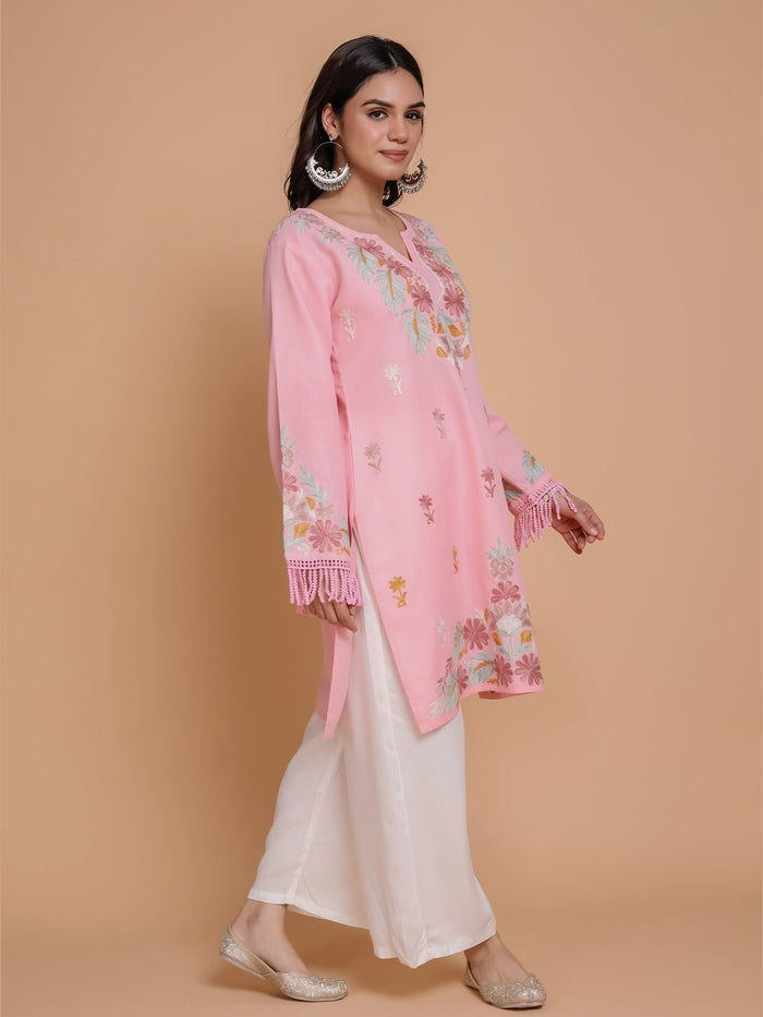 Muskaan in Falak Kashmiri Long Kurta - Pink
