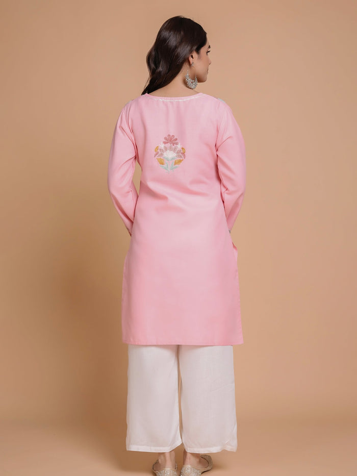 Muskaan in Falak Kashmiri Long Kurta - Pink