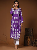 Noor HOK Rayon Chikankari Anarkali in Purple - House Of Kari (Chikankari Clothing)