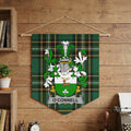 O'Connell family crest pennant hanging on a wooden wall