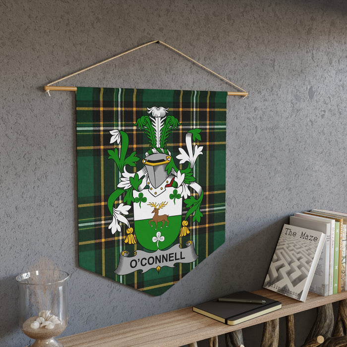 O'Connell Irish family crest wall pennant displayed on a wall