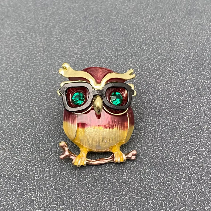 Owl with Glasses Enamel Brooch