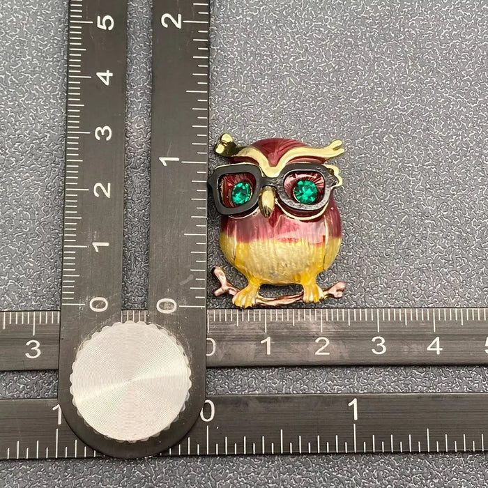 Owl with Glasses Enamel Brooch