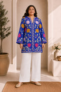 Plus Size - Kashmiri Aari Work Cotton Kurta Jacket – Royal Blue