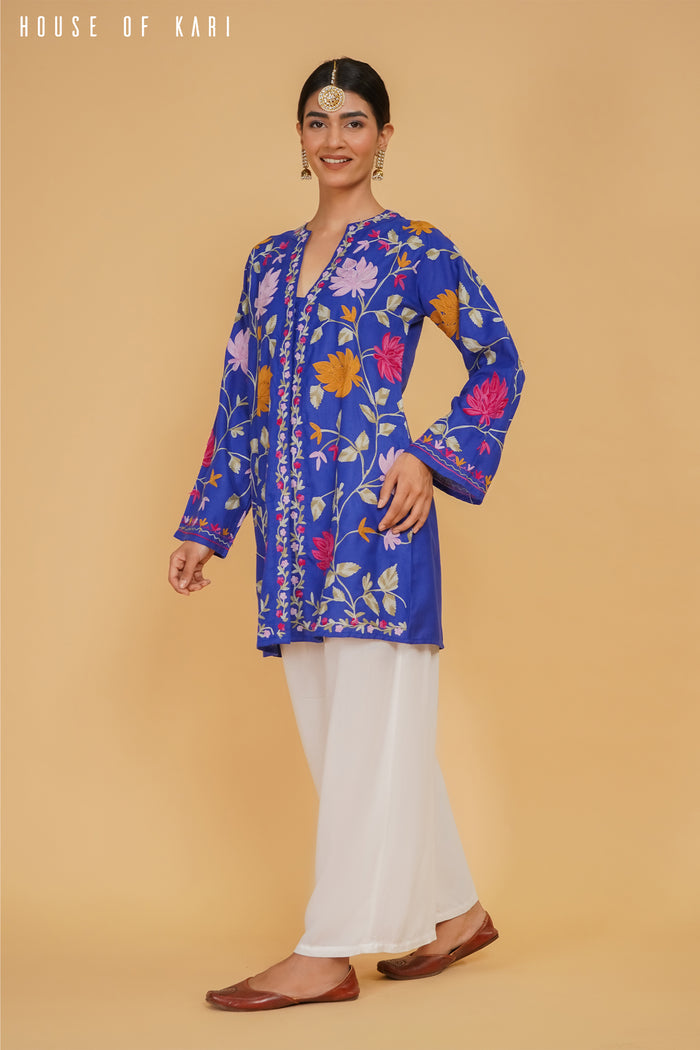 Plus Size - Kashmiri Aari Work Cotton Kurta Jacket – Royal Blue