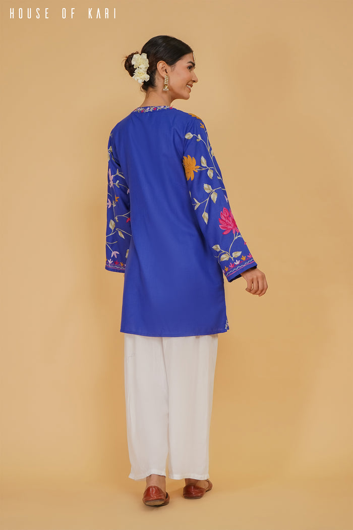Plus Size - Kashmiri Aari Work Cotton Kurta Jacket – Royal Blue