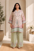 Plus Size - Lawn Cotton Printkari Co-ord Set – Ivory Pastel Floral with Straight Pant