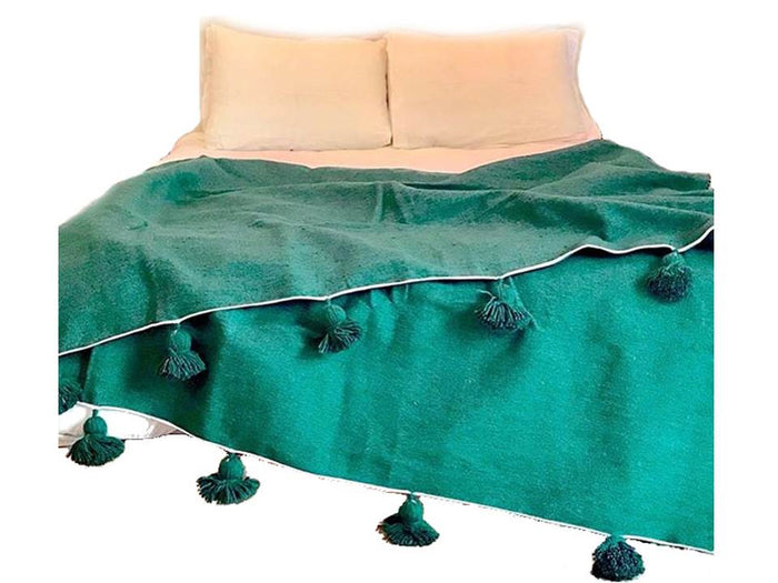 Pom Blanket - Green Turquoise