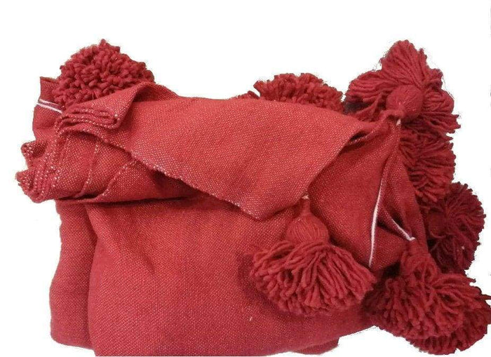 Moroccan Pom Pom Blanket - Red - Moroccan Corridor