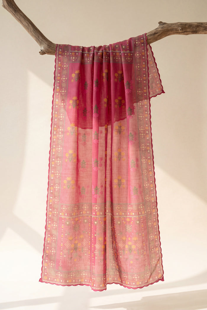 Prabhman In Raspberry Pink Printed Lawn Cotton Co-ord Set with Farsi Pants