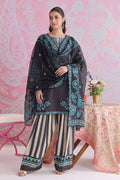 Printed Organza Dupatta in Black and Teal