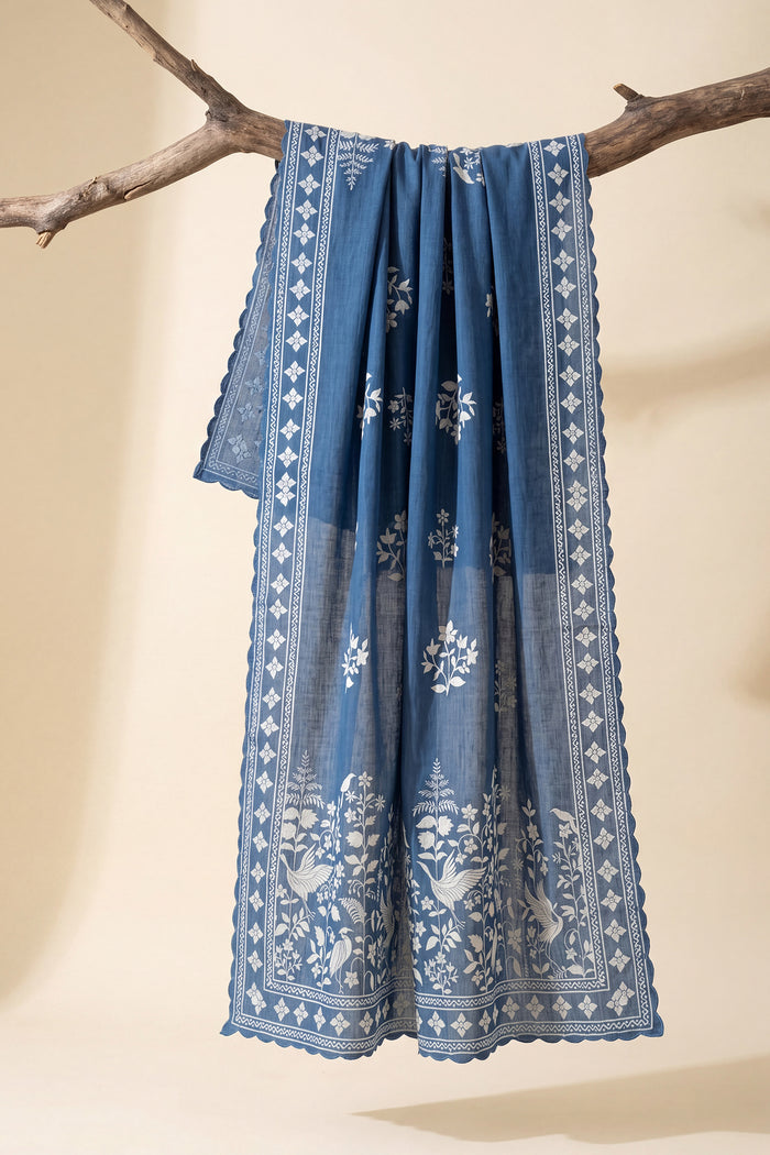 Printed Organza Dupatta in Blue