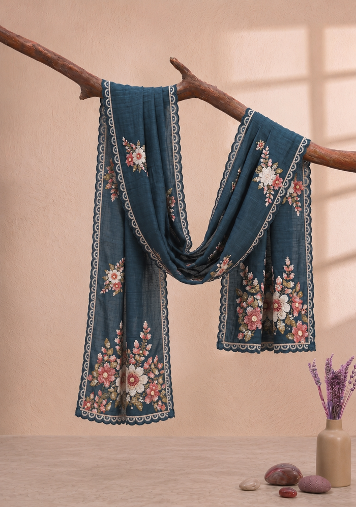 Printed Organza Dupatta in Blue