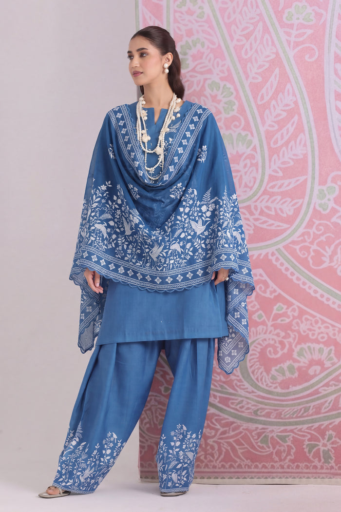 Printed Organza Dupatta in Blue
