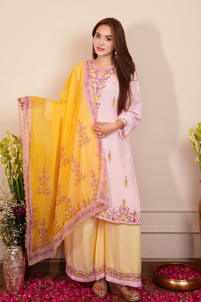Printed Organza Dupatta in Blush Pink