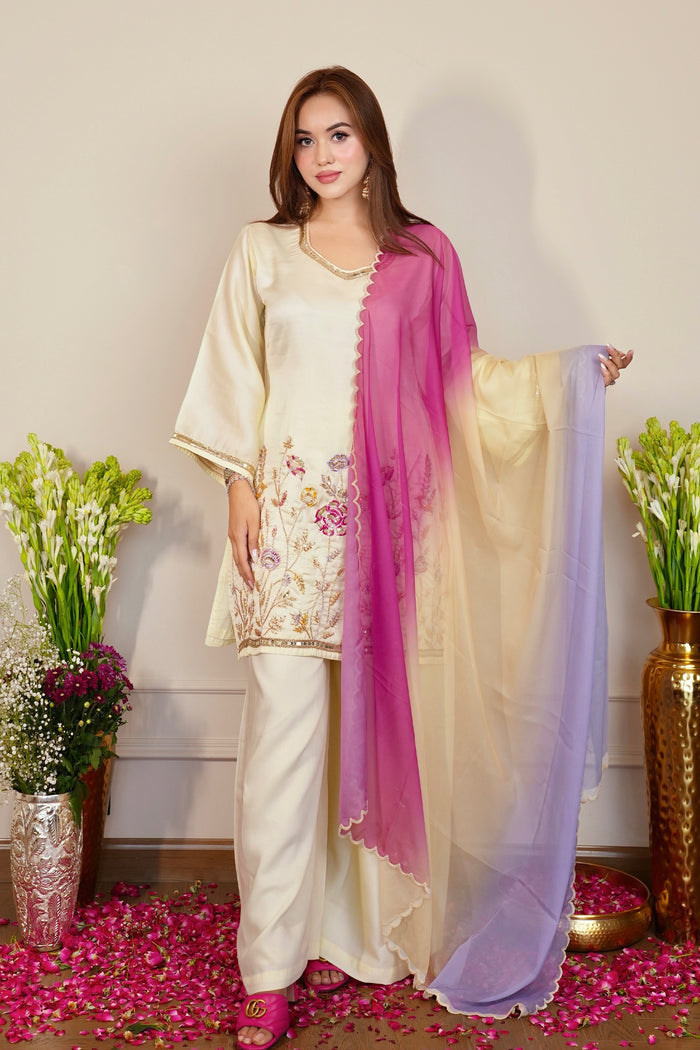 Printed Organza Dupatta in Butter Yellow