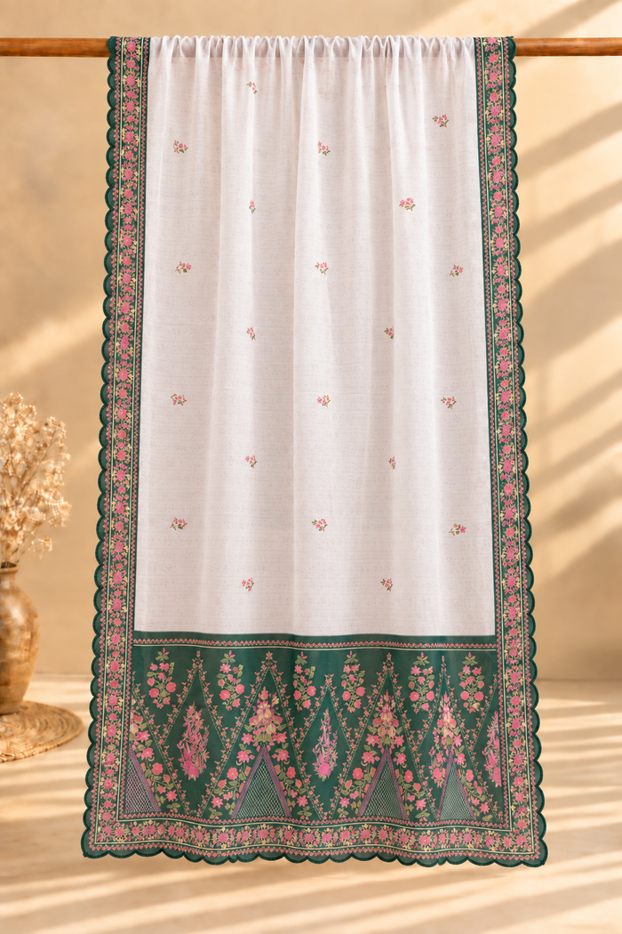 Printed Organza Dupatta in Green Floral