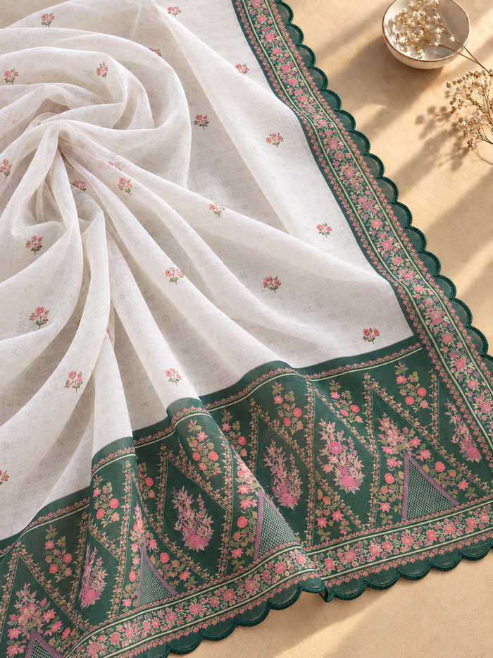Printed Organza Dupatta in Green Floral