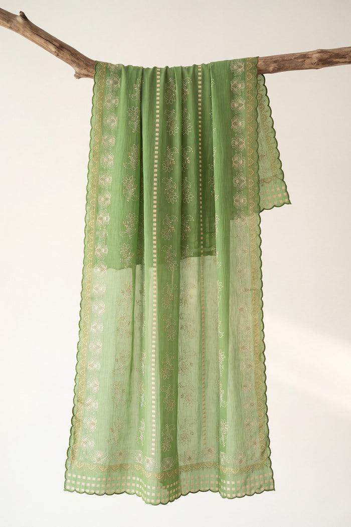 Printed Organza Dupatta in Green