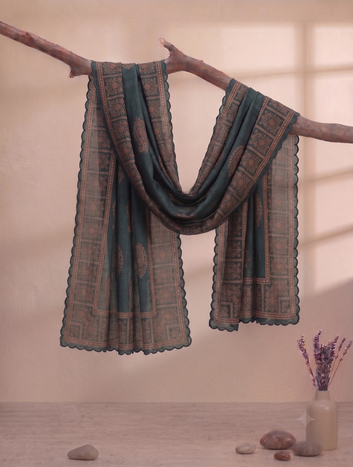 Printed Organza Dupatta in Green
