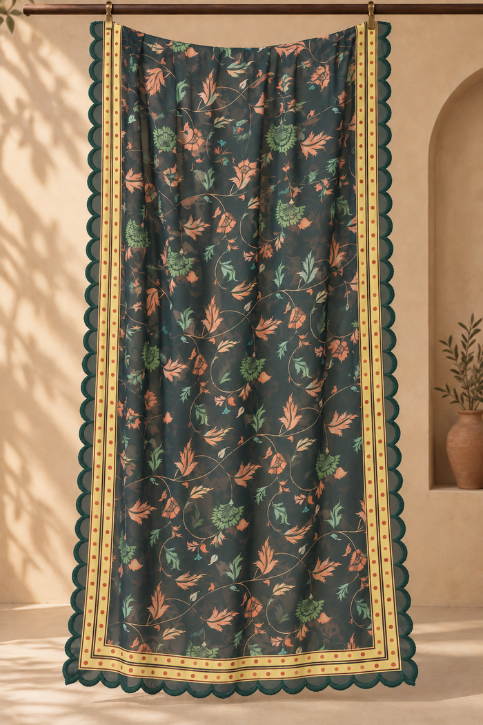 Printed Organza Dupatta in Green