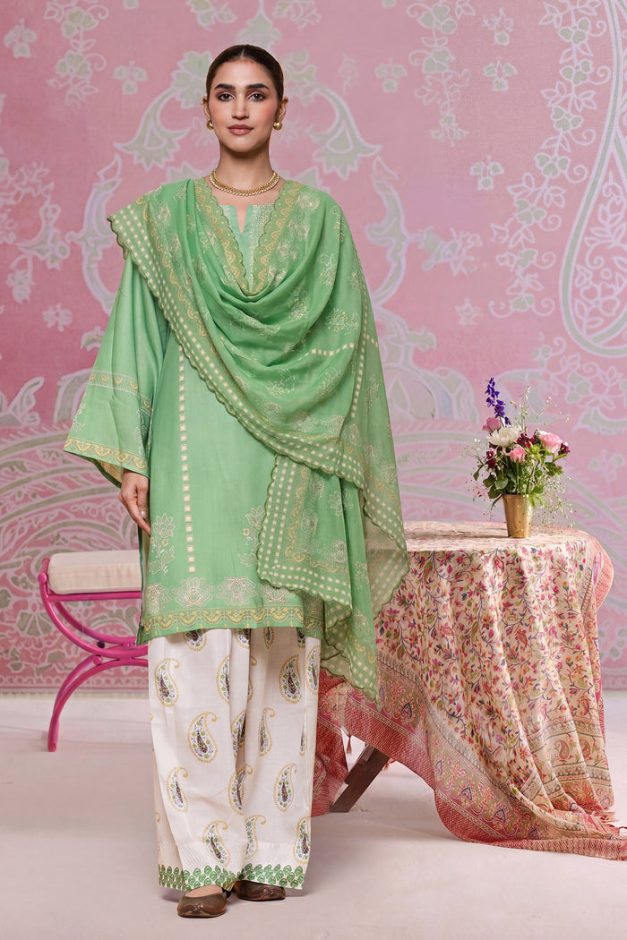 Printed Organza Dupatta in Green