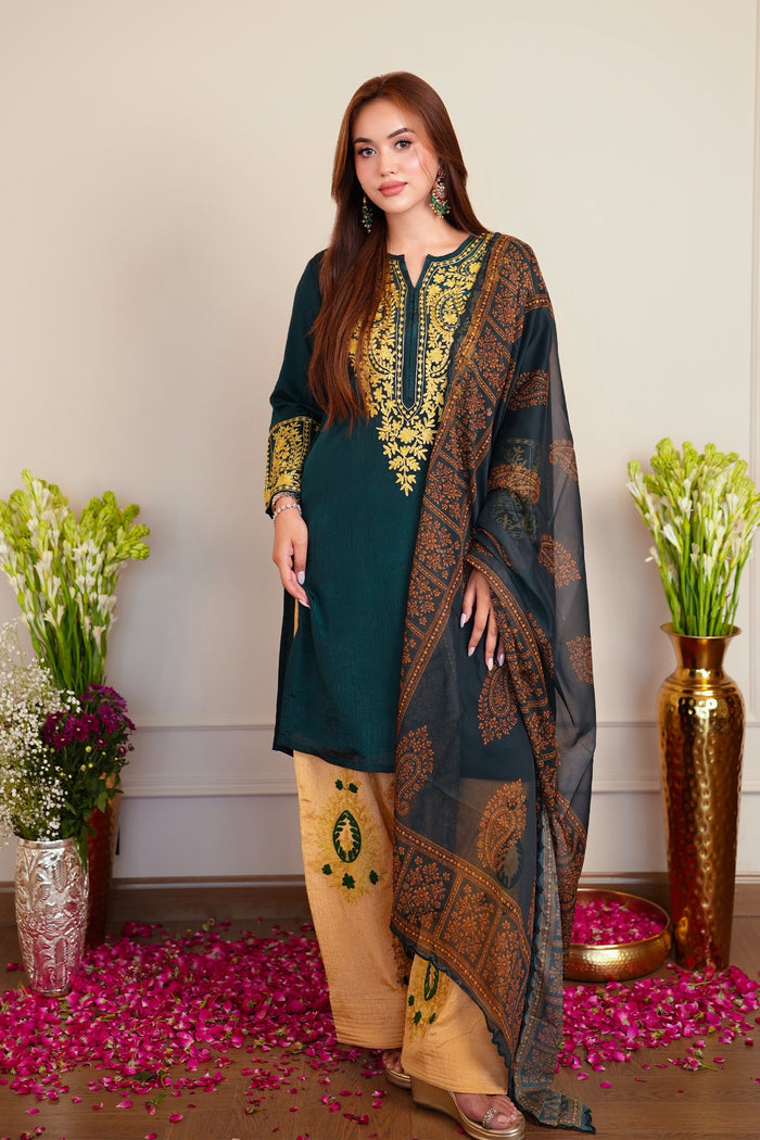 Printed Organza Dupatta in Green