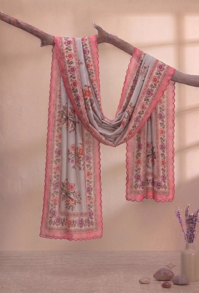 Printed Organza Dupatta in Ivory