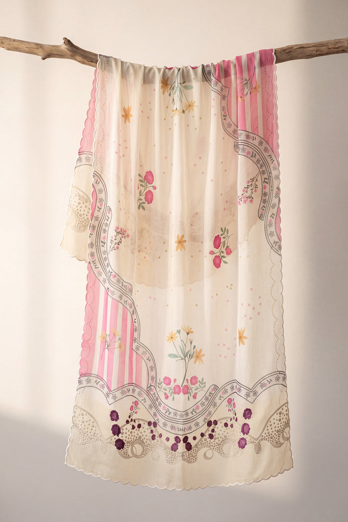 Printed Organza Dupatta in Ivory