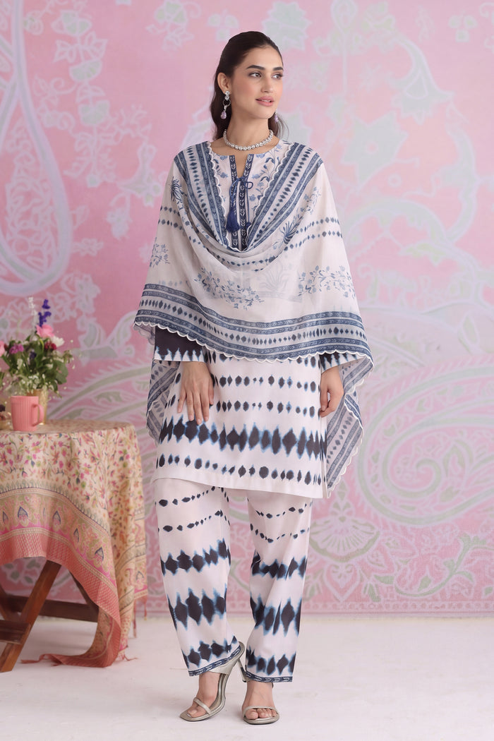 Printed Organza Dupatta in Ivory
