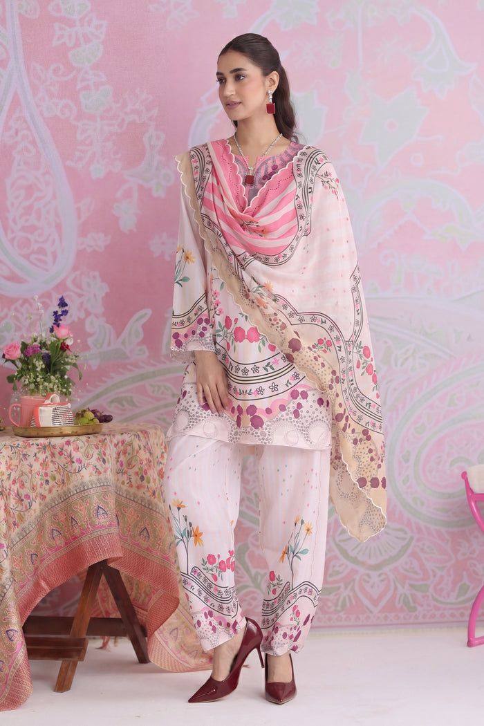 Printed Organza Dupatta in Ivory