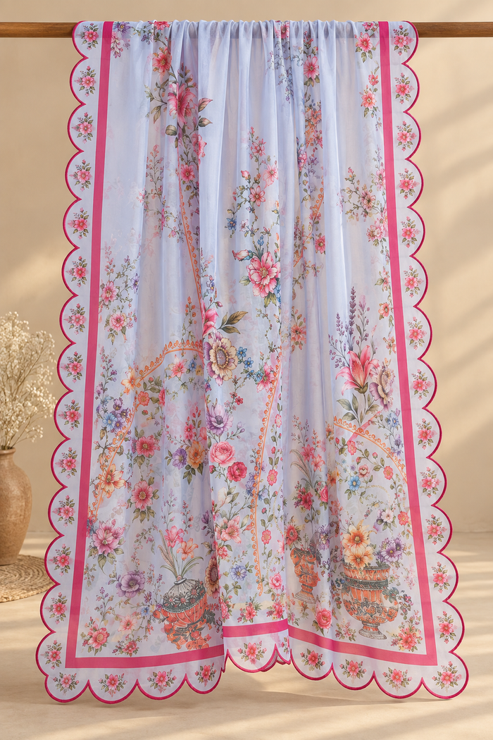 Printed Organza Dupatta in Light Blue and White