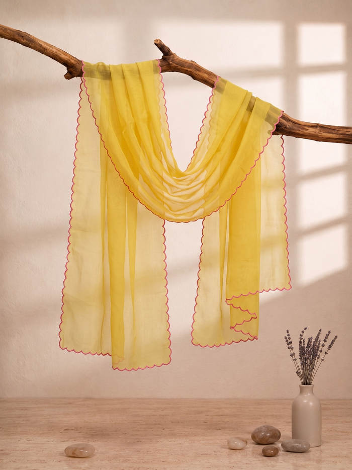 Printed Organza Dupatta in Mustard