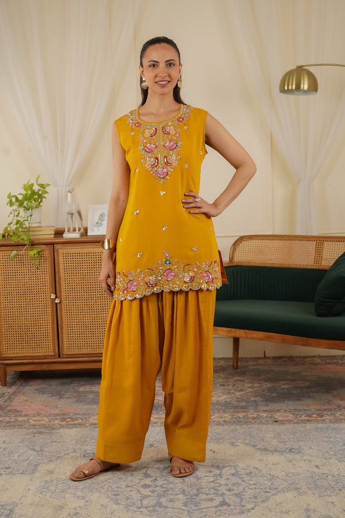 Printed Organza Dupatta in Mustard