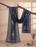 Printed Organza Dupatta in Navy Blue