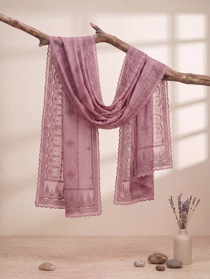 Printed Organza Dupatta in Pastel Pink