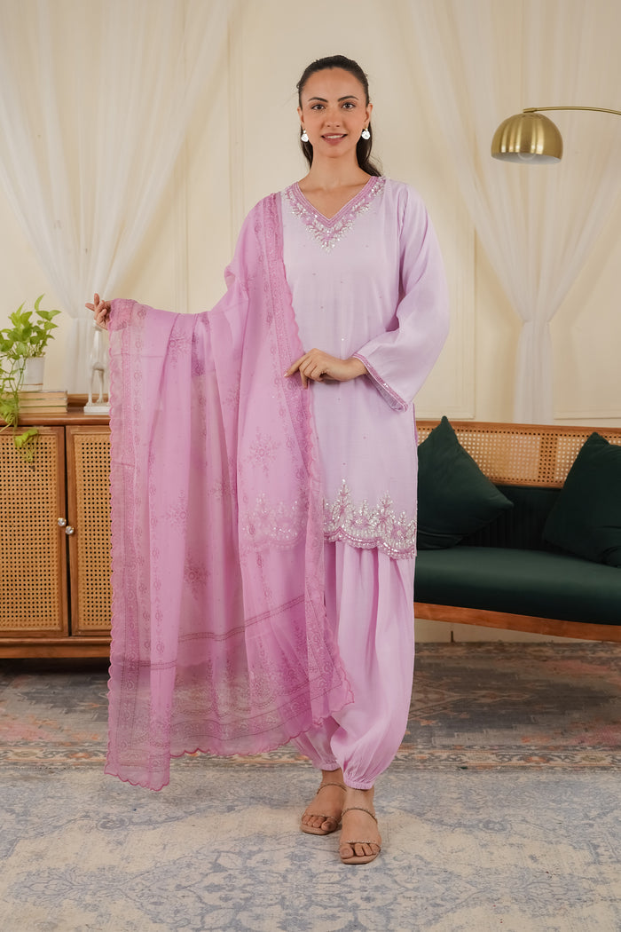 Printed Organza Dupatta in Pastel Pink