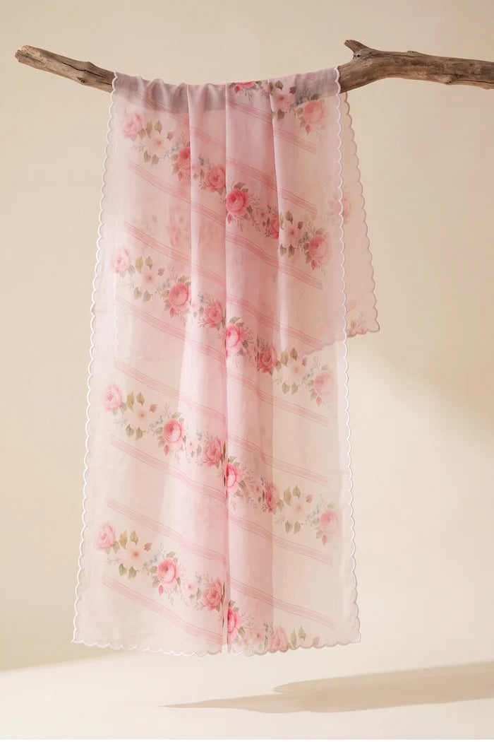 Printed Organza Dupatta in Pink