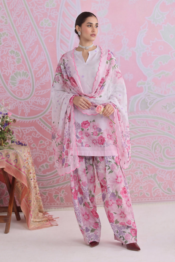 Printed Organza Dupatta in Pink
