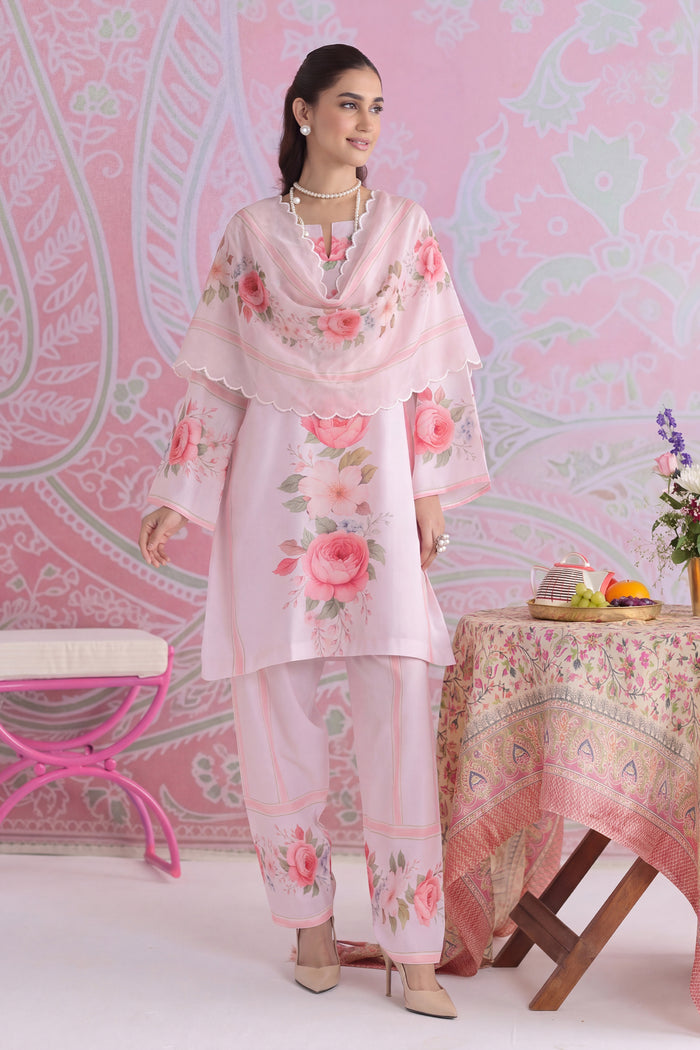 Printed Organza Dupatta in Pink
