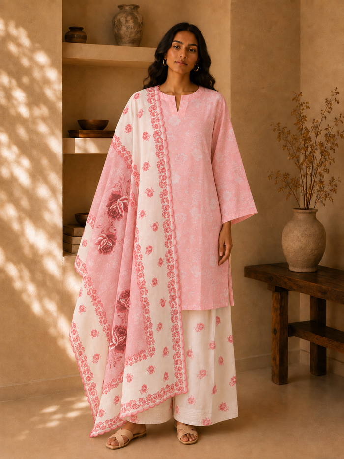 Printed Organza Dupatta in Pink