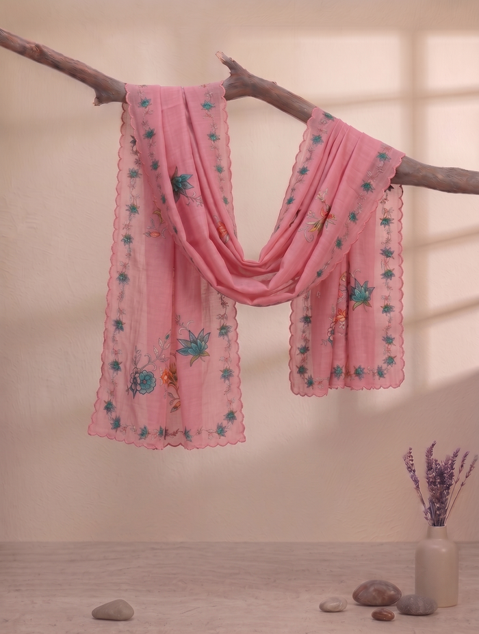 Printed Organza Dupatta in Powder Pink