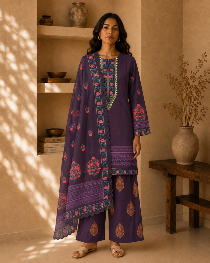 Printed Organza Dupatta in Purple