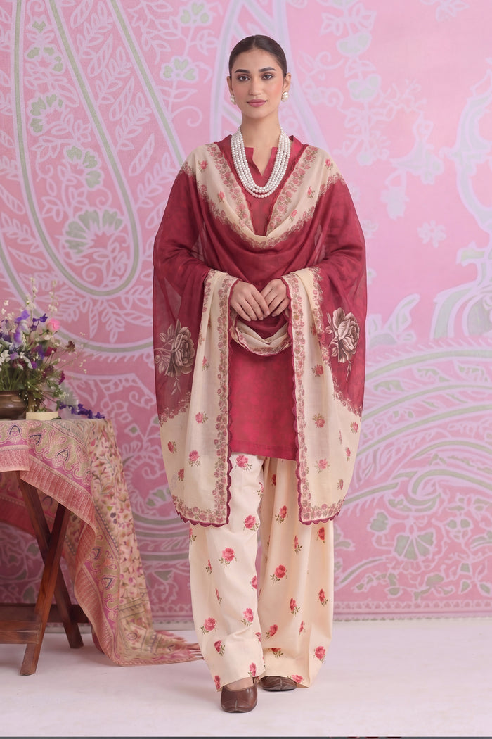 Printed Organza Dupatta in Red