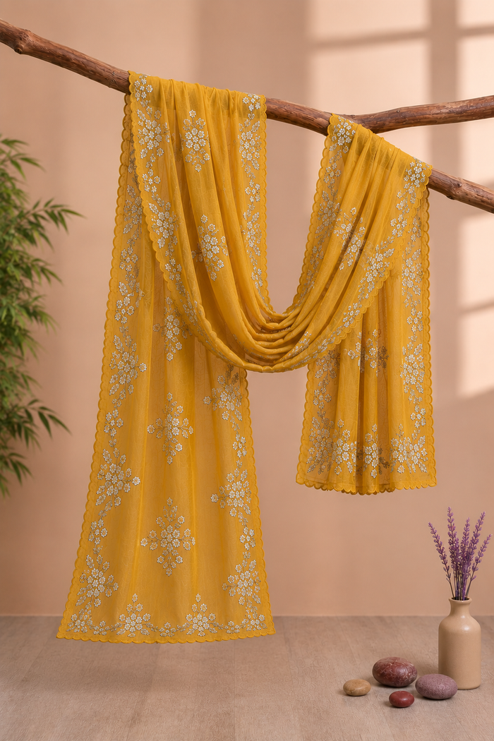 Printed Organza Dupatta in Yellow